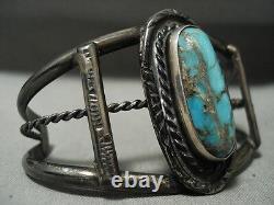 Heavy Natgural Patina Vintage Navajo Blue Royston Turquoise Silver Bracelet