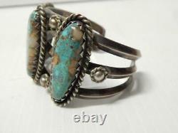 Heavy Old Antique Vintage Bracelet Navajo Indian Sterling Silver Turquoise