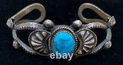 Heavy Old Navajo Vintage Style Sterling Silver Turquoise Cuff Bracelet