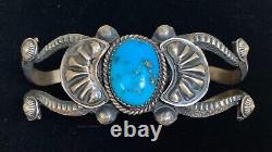 Heavy Old Navajo Vintage Style Sterling Silver Turquoise Cuff Bracelet