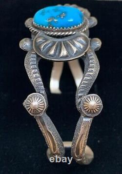 Heavy Old Navajo Vintage Style Sterling Silver Turquoise Cuff Bracelet
