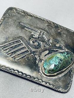 Heavy Old Patina Vintage Hopi Turquoise Sterling Silver Buckle Old