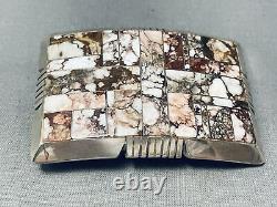 Heavy Thick Vintage Navajo Agate Sterling Silver Inlay Buckle