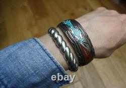 Heavy Vintage Native American Navajo Sterling Silver Sandcast Cuff Bracelet
