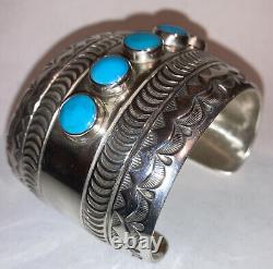 Heavy Vintage Navajo HRM Harry Morgan Sterling Silver Turquoise Cuff Bracelet