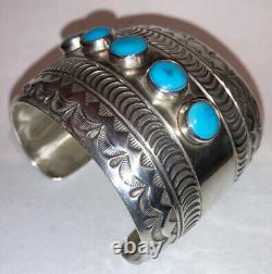 Heavy Vintage Navajo HRM Harry Morgan Sterling Silver Turquoise Cuff Bracelet