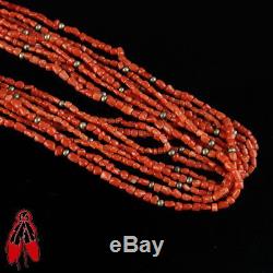 High Quality natural red coral 8 strand bead necklace vintage Navajo pawn jew