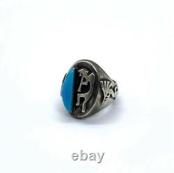 Hopi Kokopelli Turquoise Silver Ring, Vintage Native American Jewelry