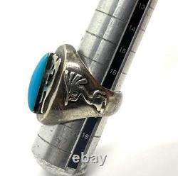 Hopi Kokopelli Turquoise Silver Ring, Vintage Native American Jewelry