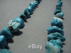 Huge Chunky Vintage Navajo Turquoise Heishi Sterling Silver Necklace Old