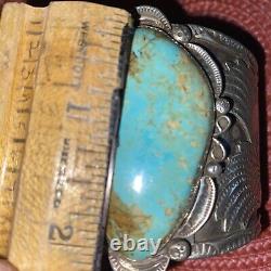 Huge Navajo Albert Cleveland Silver Turquoise Eagle Overlay Cuff Bracelet 160 Gr