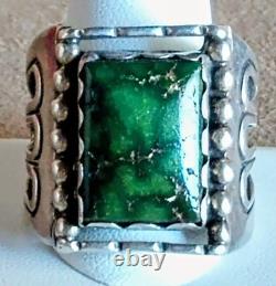Huge Sz 15 Heavy Vintage Signed Art Acoya Navajo Sterling Silver Turquoise Ring