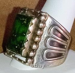 Huge Sz 15 Heavy Vintage Signed Art Acoya Navajo Sterling Silver Turquoise Ring