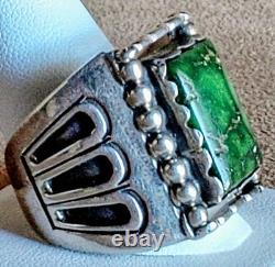 Huge Sz 15 Heavy Vintage Signed Art Acoya Navajo Sterling Silver Turquoise Ring