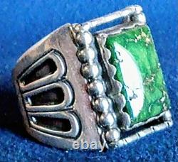 Huge Sz 15 Heavy Vintage Signed Art Acoya Navajo Sterling Silver Turquoise Ring