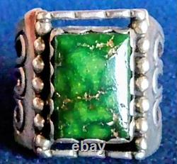 Huge Sz 15 Heavy Vintage Signed Art Acoya Navajo Sterling Silver Turquoise Ring
