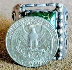 Huge Sz 15 Heavy Vintage Signed Art Acoya Navajo Sterling Silver Turquoise Ring