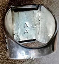 Huge Sz 15 Heavy Vintage Signed Art Acoya Navajo Sterling Silver Turquoise Ring