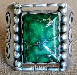 Huge Sz 15 Heavy Vintage Signed Art Acoya Navajo Sterling Silver Turquoise Ring