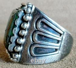 Huge Sz 15 Heavy Vintage Signed Art Acoya Navajo Sterling Silver Turquoise Ring