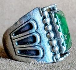 Huge Sz 15 Heavy Vintage Signed Art Acoya Navajo Sterling Silver Turquoise Ring