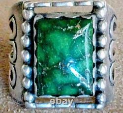 Huge Sz 15 Heavy Vintage Signed Art Acoya Navajo Sterling Silver Turquoise Ring