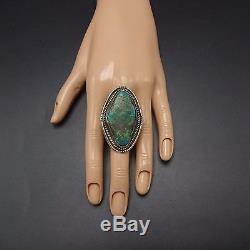 Huge Vintage NAVAJO Sterling Silver & Deep Blue-Green TURQUOISE RING, size 12