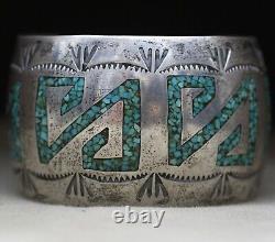 Huge Vintage Native American Navajo Sterling Silver Turquoise Cuff Bracelet