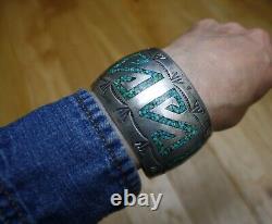 Huge Vintage Native American Navajo Sterling Silver Turquoise Cuff Bracelet