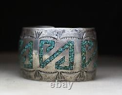 Huge Vintage Native American Navajo Sterling Silver Turquoise Cuff Bracelet