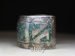 Huge Vintage Native American Navajo Sterling Silver Turquoise Cuff Bracelet