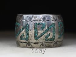 Huge Vintage Native American Navajo Sterling Silver Turquoise Cuff Bracelet