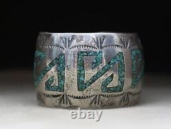 Huge Vintage Native American Navajo Sterling Silver Turquoise Cuff Bracelet