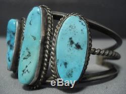 Huge Vintage Navajo Blue Turquoise Sterling Silver Bracelet Old