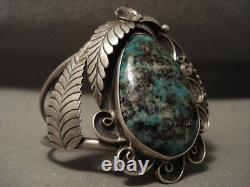 Huge Vintage Navajo Chrysocholla Silver Bracelet Old