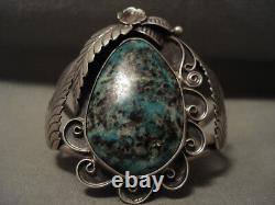 Huge Vintage Navajo Chrysocholla Silver Bracelet Old