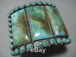 Huge Vintage Navajo Green Turquoise Sterling Silver Bracelet