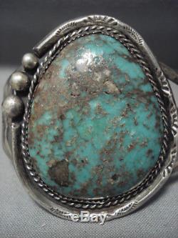 Huge! Vintage Navajo Green Turquoise Sterling Silver Bracelet