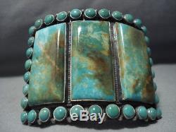 Huge Vintage Navajo Green Turquoise Sterling Silver Bracelet