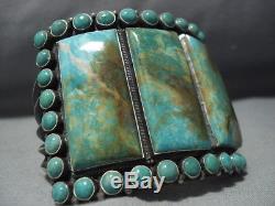 Huge Vintage Navajo Green Turquoise Sterling Silver Bracelet