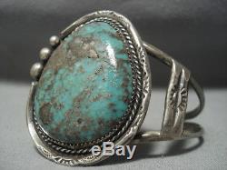 Huge! Vintage Navajo Green Turquoise Sterling Silver Bracelet
