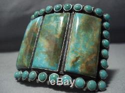 Huge Vintage Navajo Green Turquoise Sterling Silver Bracelet