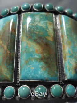 Huge Vintage Navajo Green Turquoise Sterling Silver Bracelet