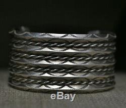 Huge Vintage Navajo Native American Sterling Silver Twisted Rope Cuff Bracelet