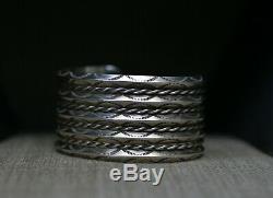 Huge Vintage Navajo Native American Sterling Silver Twisted Rope Cuff Bracelet