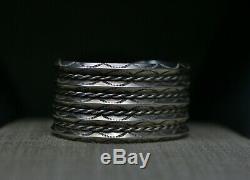 Huge Vintage Navajo Native American Sterling Silver Twisted Rope Cuff Bracelet