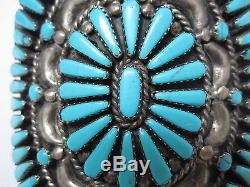 Huge Vintage Navajo Old Pawn Sterling Silver Turquoise Cuff Bracelet 87 Grams