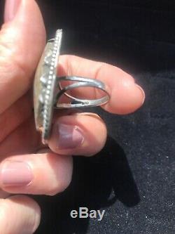 Huge Vintage Navajo Ribbon Boulder Turquoise Sterling Silver Ring Sz 8.5 19g