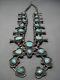 Huge! Vintage Navajo Turquoise Sterling Silver Squash Blossom Necklace Old