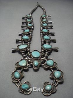 Huge! Vintage Navajo Turquoise Sterling Silver Squash Blossom Necklace Old